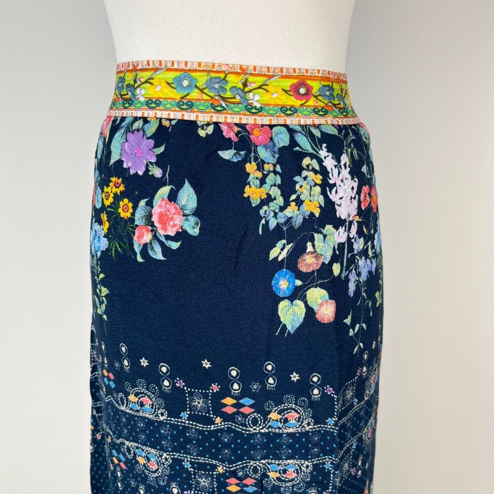 NWOT Johnny Was Blue Floral Elastic Waist Maxi Skirt Size S Pull-On - Picture 6 of 14